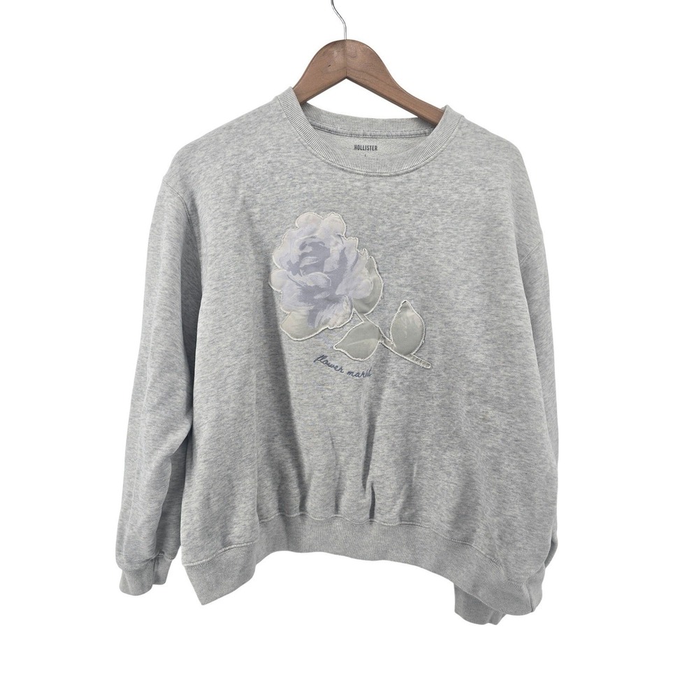 Hollister Sweatshirt‎ Womens Large Flower Market Rose Gray Graphic EUC